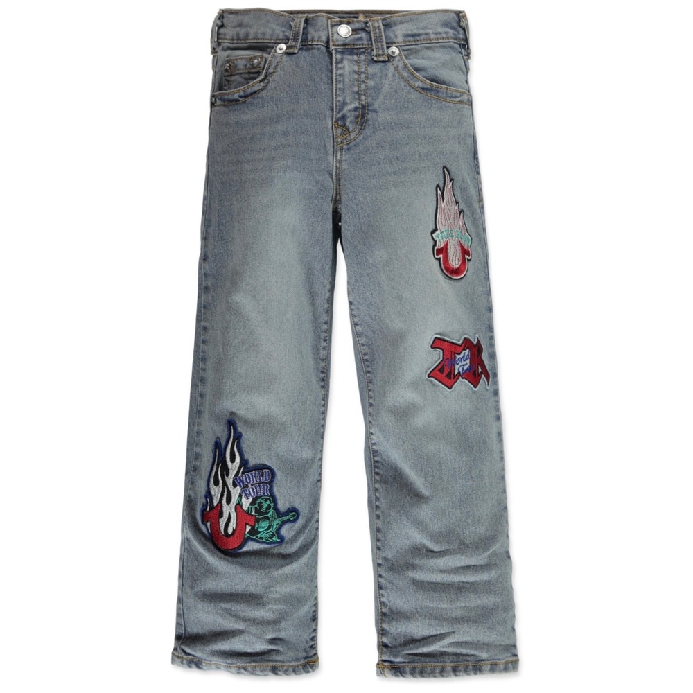 True Religion Boys Bobby Relaxed Baggy Patch Jeans Size 4 Blue